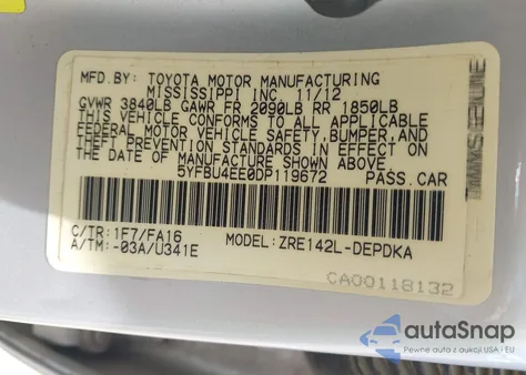 2013 Toyota Corolla L from USA, damaged, VIN 5YFBU4EE0DP119672